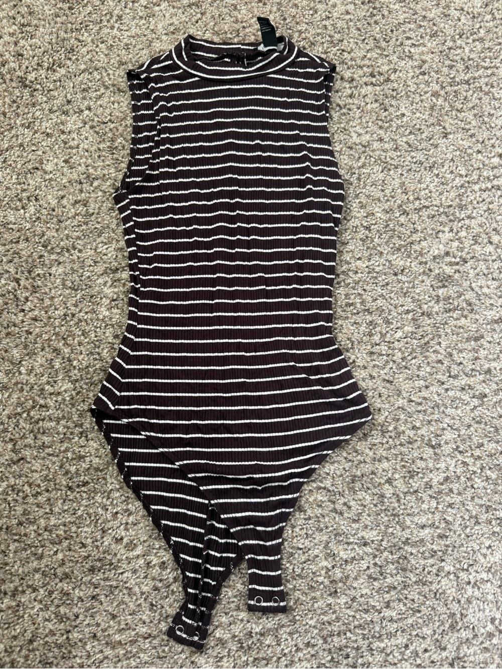 Forever 21 Black & White Ribbed Sleeveless Striped Bodysuit